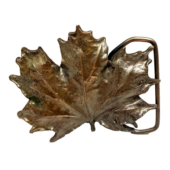 Vintage Bergamot Brass Works Maple Leaf Solid Bronze Belt Buckle 1974 Nature - Picture 1 of 7
